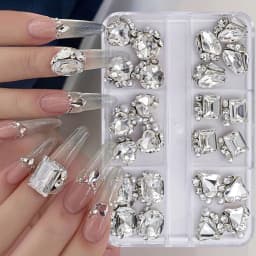 6 Grids Transparent Crystal Nail Pile Diamond Luxury Heart Square Nail Art Rhinestones Gems Sparkle Glass Nail Stones DIY Charms