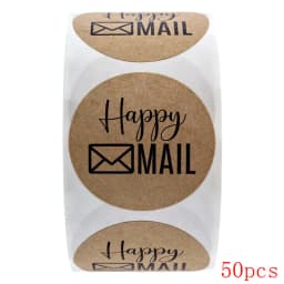 50-500pcs Happy Mail Stickers Scrapbooking1 Inch Round Kraft Stickers Seal Labels Envelope Packaging Labels Stationery Sticker