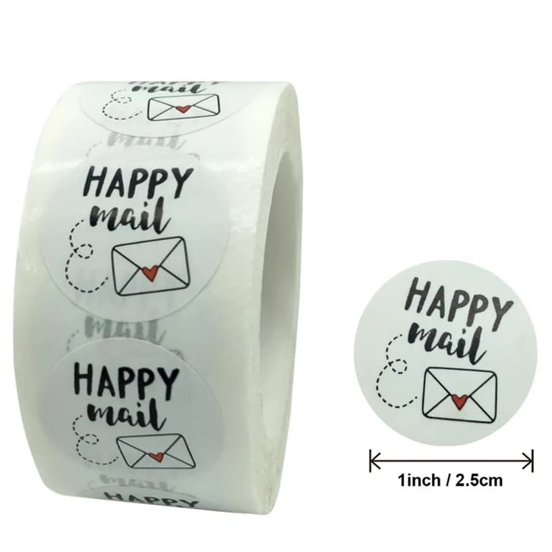 50-500pcs Happy Mail Stickers Scrapbooking1 Inch Round Kraft Stickers Seal Labels Envelope Packaging Labels Stationery Sticker