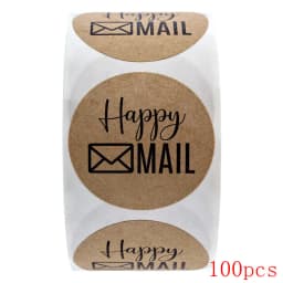 50-500pcs Happy Mail Stickers Scrapbooking1 Inch Round Kraft Stickers Seal Labels Envelope Packaging Labels Stationery Sticker