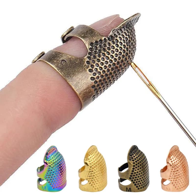 Sewing Thimble Adjustable Thimble Finger Protector Metal Finger Shield Ring Non-Slip Needle Press Finger Sleeve DIY Sewing Tool