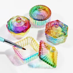 Glass Acrylic Powder Liquid Nail Crystal Cup With Lid Aurora Colorful Dappen Bowl Cup Holder Container Equipment Nail Art Tools