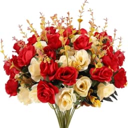 12 Heads Rose Artificial Flowers Fake Two Color Flowers with Stems Faux Roses Flower Bouquets Home Wedding Christmas Party Decor
