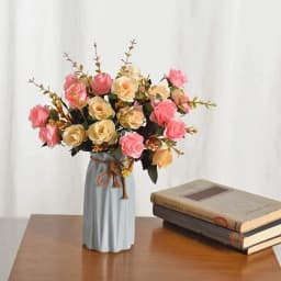 12 Heads Rose Artificial Flowers Fake Two Color Flowers with Stems Faux Roses Flower Bouquets Home Wedding Christmas Party Decor