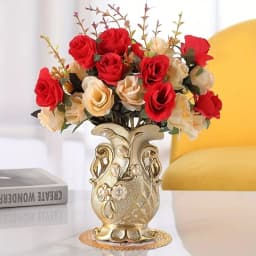 12 Heads Rose Artificial Flowers Fake Two Color Flowers with Stems Faux Roses Flower Bouquets Home Wedding Christmas Party Decor