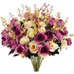 12 Heads Rose Artificial Flowers Fake Two Color Flowers with Stems Faux Roses Flower Bouquets Home Wedding Christmas Party Decor