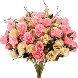 12 Heads Rose Artificial Flowers Fake Two Color Flowers with Stems Faux Roses Flower Bouquets Home Wedding Christmas Party Decor