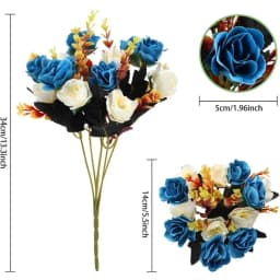 12 Heads Rose Artificial Flowers Fake Two Color Flowers with Stems Faux Roses Flower Bouquets Home Wedding Christmas Party Decor