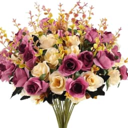 12 Heads Rose Artificial Flowers Fake Two Color Flowers with Stems Faux Roses Flower Bouquets Home Wedding Christmas Party Decor