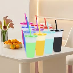 10Pcs Color Changing Cups Plastic Straw/Cup Large Capacity Cold Drinking Cup Fashion Water Bottle Party Travel Beverage Mug