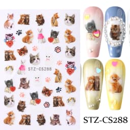 Lovely Dog Cat Animal Bunny 3D Korean Cartoon Scrawl Relief Self Adhesive Nail Art Stickers Cute Pretty Puppy Kitty Star Manicur