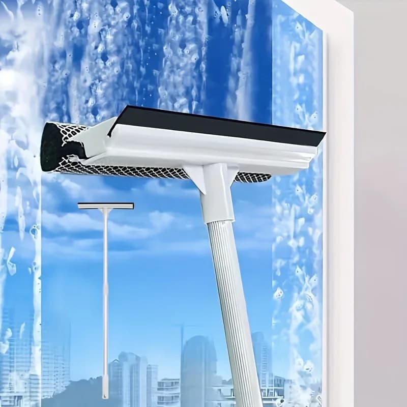 1pc Squeegee Window Cleaner 2 in 1 Retractable Pole Cleaning Window Brush Glass Squeegee Cleaning Tool for Car Shower Glass Door