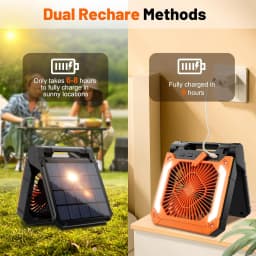 Cordless Portable Electric Fan With Led Light Tent Car Camping Hook&USB&Solar Charging For Hiking Fishing Picnic Emergency