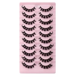 10 Pairs Russian Strip Lashes D Curl Fake Lashes Natural Look Fluffy Volume Wispy Russian Lashes 3D Effect Fake Eyelashes