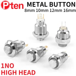 1NO High head Waterproof Metal Push Button Switch LED Light Self-locking/reset 3/6/12/24/220V 8/10/12/16mm Brass nickel plating