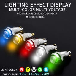 1NO High head Waterproof Metal Push Button Switch LED Light Self-locking/reset 3/6/12/24/220V 8/10/12/16mm Brass nickel plating