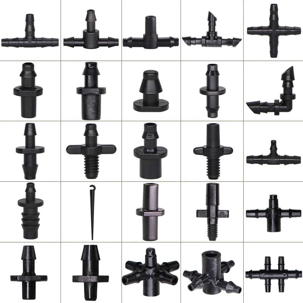 10-1000PCS Garden Water Connector Drip Irrigation for 1/4'' Tubing Hose Accessories Joint Barbed Tees Cross Eng Plug Adaptors