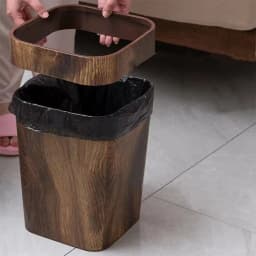 Square Wood Grain Trash Can Household Plastic Uncovered Office Bathroom Trash Can