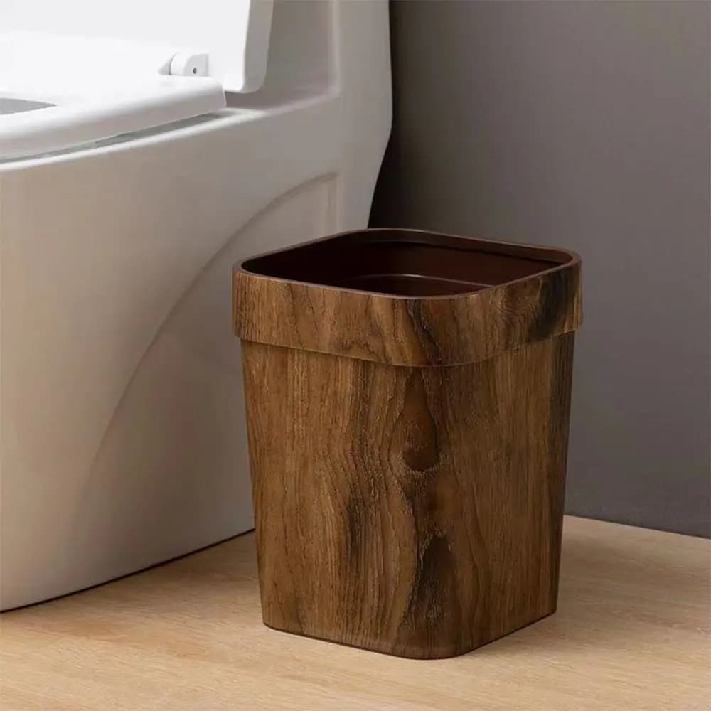 Square Wood Grain Trash Can Household Plastic Uncovered Office Bathroom Trash Can