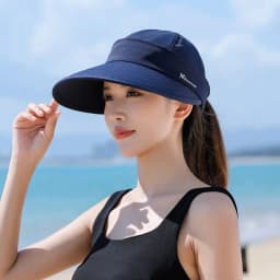Outdoor Wide Brim Women Summer Sun Hat UV Protection Foldable Empty Top Ponytail Cap Detachable Adjustable Beach Cap