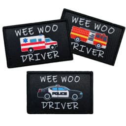 Wee Woo Driver Patch - Police Car, Ambulance EMT, or Fire Engine Driver - Funny 2"x3" Removable Patch with Hook and Loop Backing
