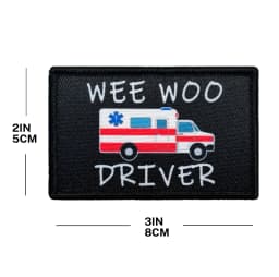 Wee Woo Driver Patch - Police Car, Ambulance EMT, or Fire Engine Driver - Funny 2"x3" Removable Patch with Hook and Loop Backing
