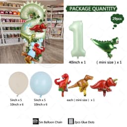 29pcs Dinosaur Theme Balloons 40inch Green Digital Birthday Balloon Baby Shower birthday party Jungle Dinosaur Decoration