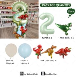 29pcs Dinosaur Theme Balloons 40inch Green Digital Birthday Balloon Baby Shower birthday party Jungle Dinosaur Decoration