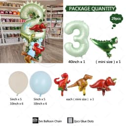 29pcs Dinosaur Theme Balloons 40inch Green Digital Birthday Balloon Baby Shower birthday party Jungle Dinosaur Decoration