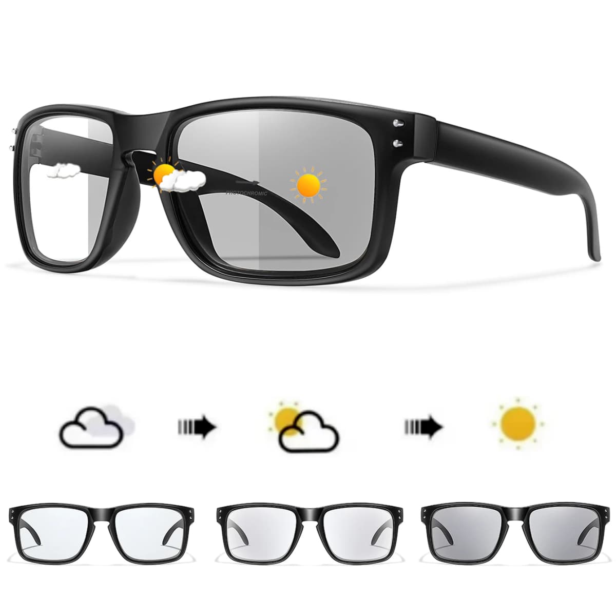 Simple Fashion Photochromic Cycling Sunglasses Men Women Outdoor Sport Mtb Bicycle Eyewear Square Windproof Classic Goggles