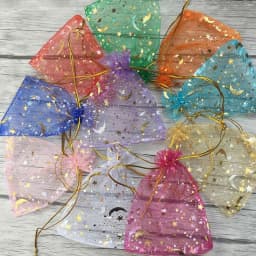 100PCS Moon Stars Drawstring Organza Bags Jewelry Gift Bags Pouches Gold Star Organza Favor Pouches for Christmas Wedding