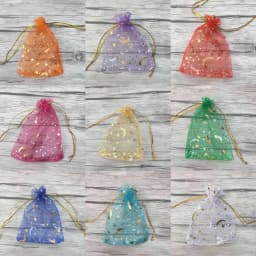 100PCS Moon Stars Drawstring Organza Bags Jewelry Gift Bags Pouches Gold Star Organza Favor Pouches for Christmas Wedding