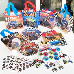 Racing Monster Truck Birthday Party Supplies Tableware Gift Bag Keychain Temporary Tattoos Stickers Balloon Slap Bracelets