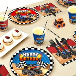 Racing Monster Truck Birthday Party Supplies Tableware Gift Bag Keychain Temporary Tattoos Stickers Balloon Slap Bracelets