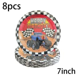 Racing Monster Truck Birthday Party Supplies Tableware Gift Bag Keychain Temporary Tattoos Stickers Balloon Slap Bracelets