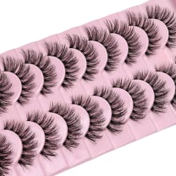 10 Pairs Natural Fluffy False Eyelashes Wispy Lashes 3D Volume Strip Lashes D Curl Fake Eyelashes with Clear Band Eye Lashes