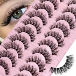 10 Pairs Natural Fluffy False Eyelashes Wispy Lashes 3D Volume Strip Lashes D Curl Fake Eyelashes with Clear Band Eye Lashes