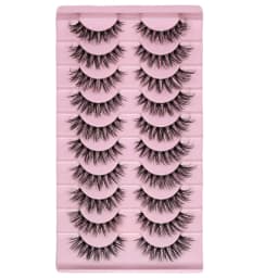 10 Pairs Natural Fluffy False Eyelashes Wispy Lashes 3D Volume Strip Lashes D Curl Fake Eyelashes with Clear Band Eye Lashes