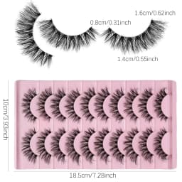 10 Pairs Natural Fluffy False Eyelashes Wispy Lashes 3D Volume Strip Lashes D Curl Fake Eyelashes with Clear Band Eye Lashes