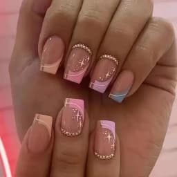 24Pcs Simple Red French Fake Nail Art Set Short Square False Nails with Glue Detachable Nail Tips Love Pattern Press on Nails