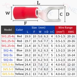 50PCS Fork Crimp Terminals Electrical Wire Connectors M4/M5/M6 U Type Insulated Spade Lugs For Quick Splicing Cables Connection