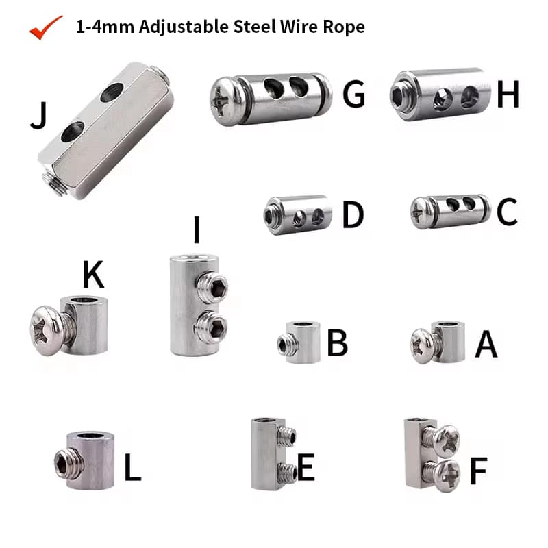 10-20pcs Steel Wire Rope Cable Clamp, Adjustable Metal Fixture Suitable for 1-4mm Stainless Steel Wire Rope