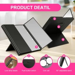 Portable Lighted Makeup Mirror 3 Way Trifold with Lights, LED Mini Travel Folding Vanity Mirror with Stand, Gifts for Woman