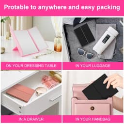 Portable Lighted Makeup Mirror 3 Way Trifold with Lights, LED Mini Travel Folding Vanity Mirror with Stand, Gifts for Woman