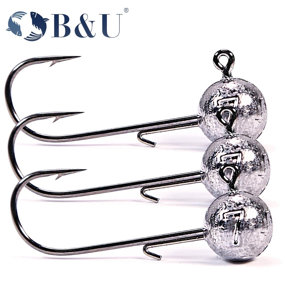 B&U NED Head Jigs Hook 2g-14g All Size Round Ball Jig Head Hook Weedless Long Shank Secondary Hooks For Soft Worm Fishing