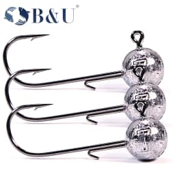 B&U NED Head Jigs Hook 2g-14g All Size Round Ball Jig Head Hook Weedless Long Shank Secondary Hooks For Soft Worm Fishing