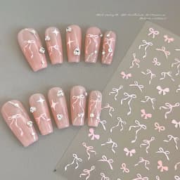 1pcs 5D Sweet Bow Nail Sticker Kawaii Pink Black White Long Ribbon Bowknot Self Adhesive Nail Art Stickers Decoration Decals DIY