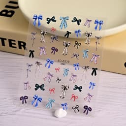1pcs 5D Sweet Bow Nail Sticker Kawaii Pink Black White Long Ribbon Bowknot Self Adhesive Nail Art Stickers Decoration Decals DIY