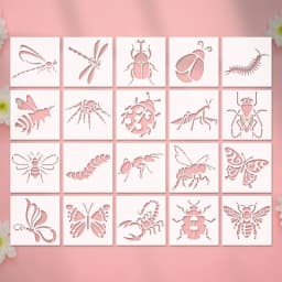 YOMDID 20pcs Insect Series Painting Hollow Out Stencils Reusable DIY Dragonfly, Bee, and other Insect Pattern Graffiti Templates