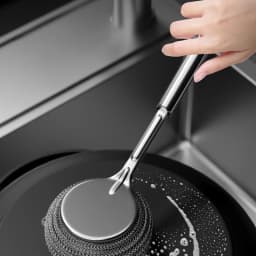 1pc Stainless Steel Pot With Handle Long Brush Kitchen Specific Washing Pot Steel Wire Ball